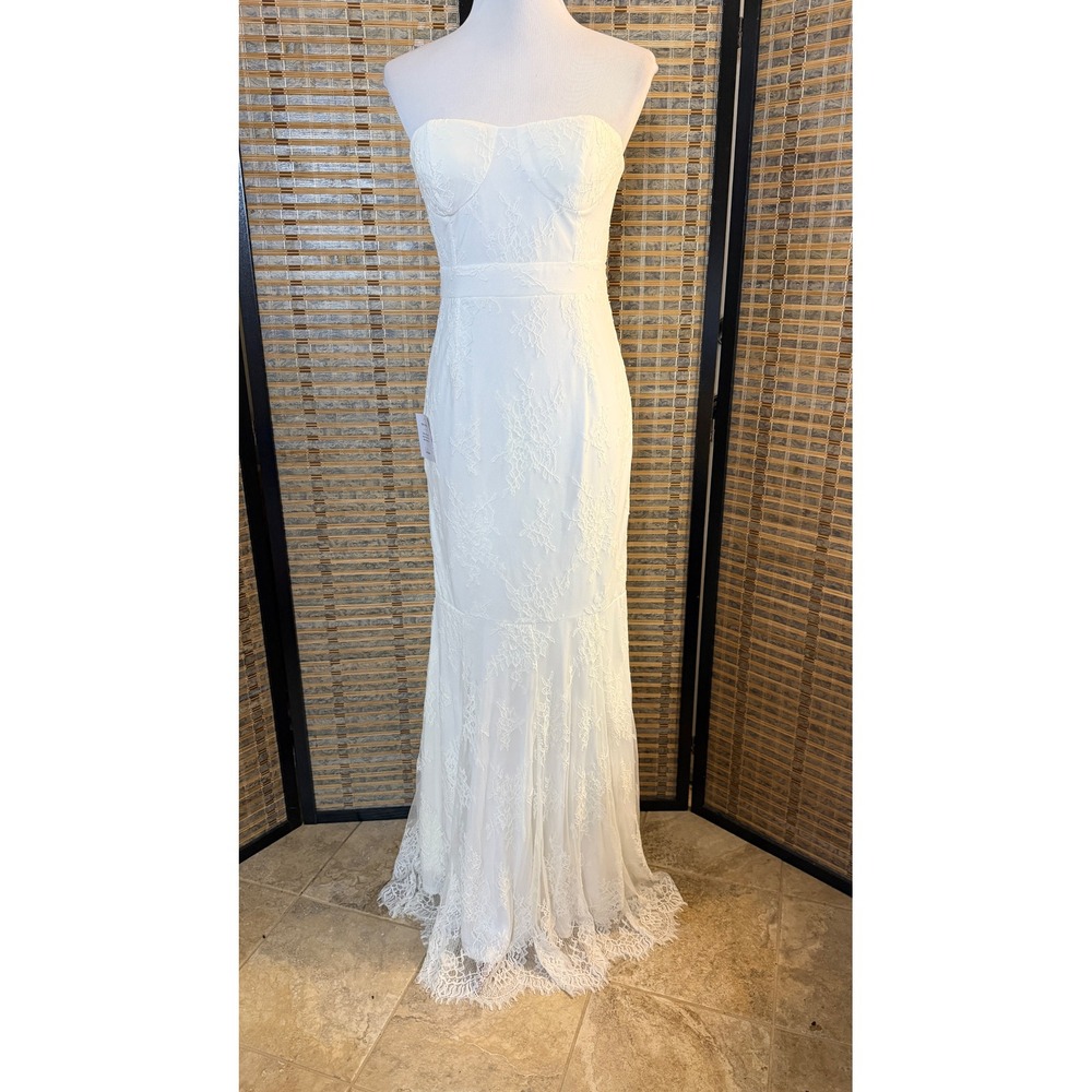 Lulus Wedding Dress Women M Ivory Lace Strapless Mermaid Gown Maxi NWT